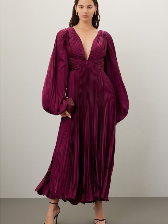 Mac Duggal Dresses & Skirts - Mac Duggal Rich Plum Pleated Long Sleeve Midi Dress